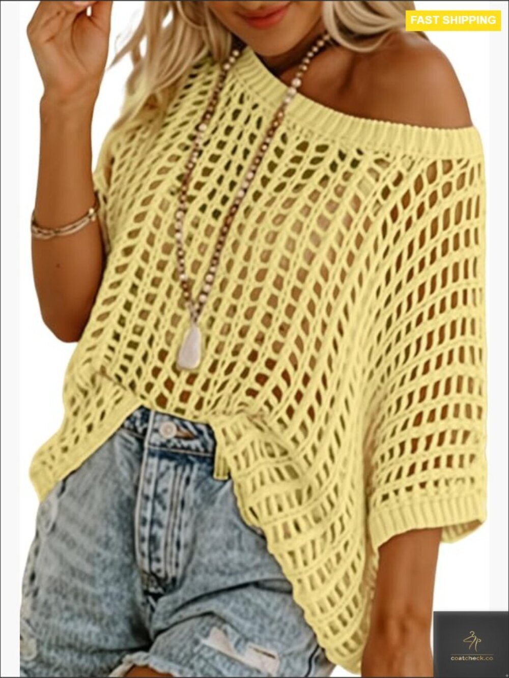 Crochet Hollow Out Knit Pullover Sweater Short Sleeve Beach Coverup Lightweight